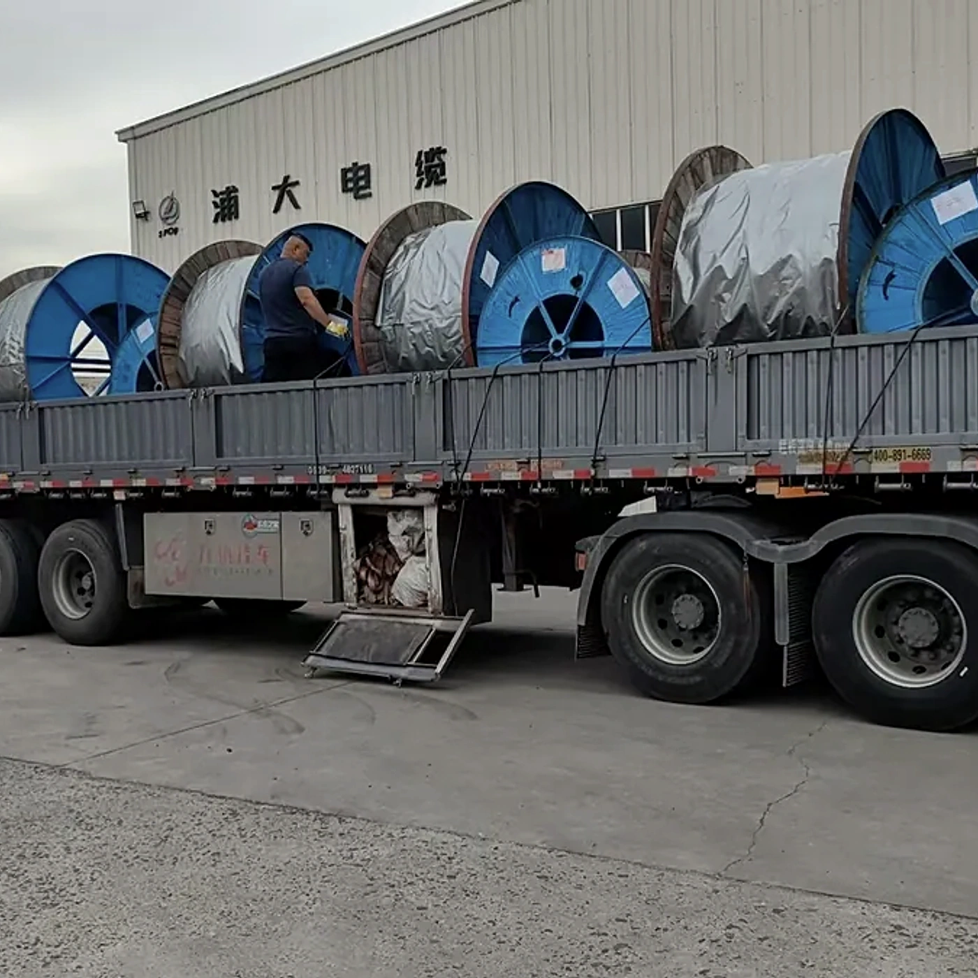 Submitted cable reels loaded for project delivery