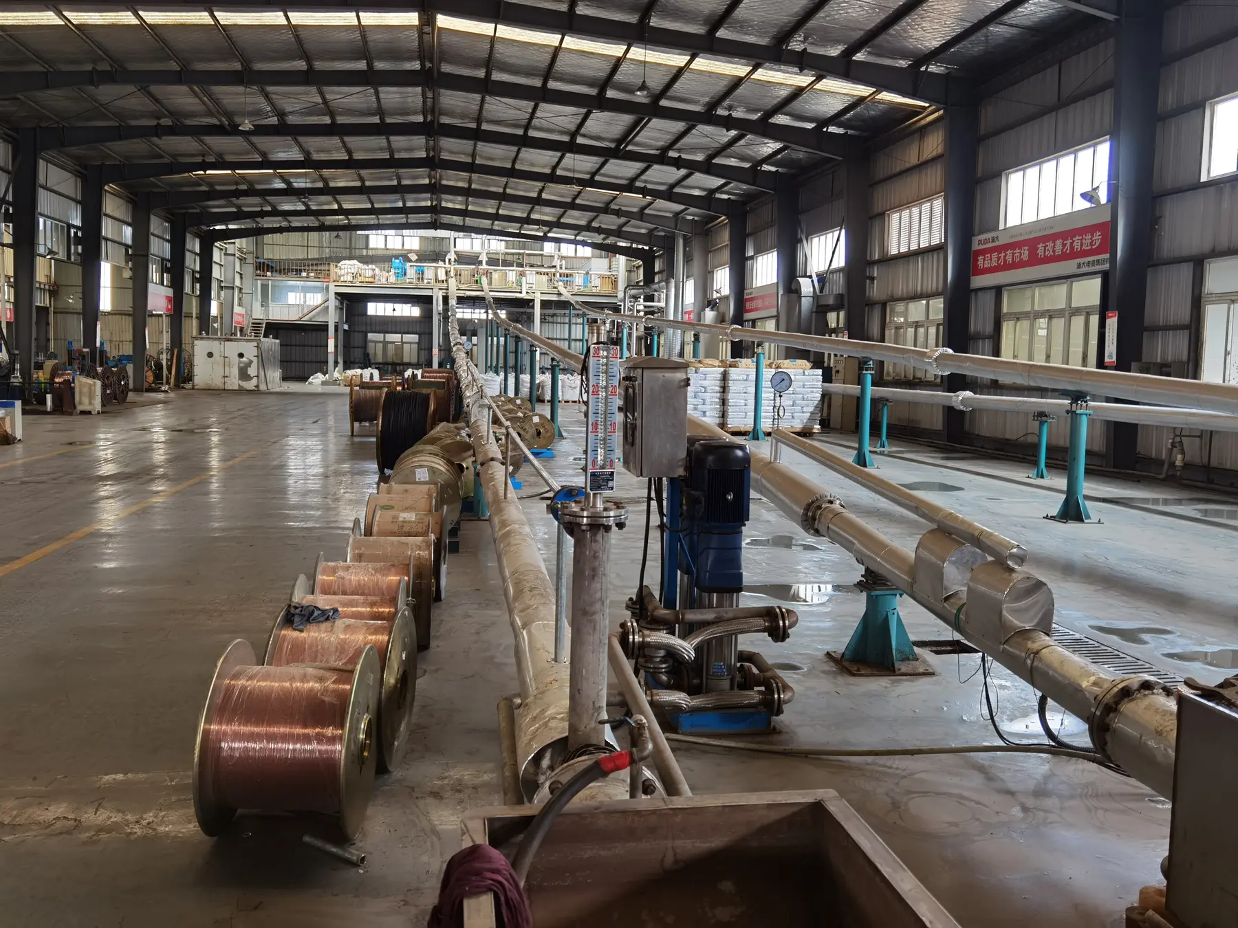 Conductor processing area with copper wire reels